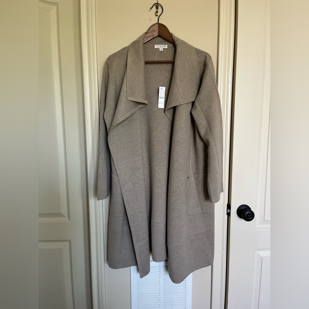 J. Crew Shawl Collar Oversized Sweater Blazer in Hthr Birch XS Merino Wool Blend